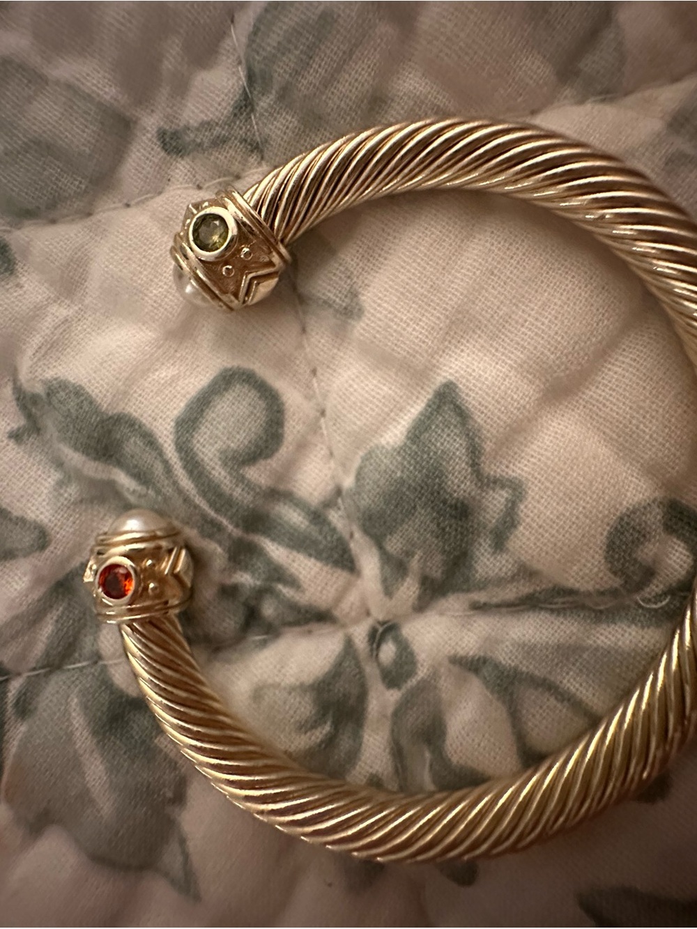 Gold-Tone Twisted Cable Open Cuff Bracelet with Gem Accents
